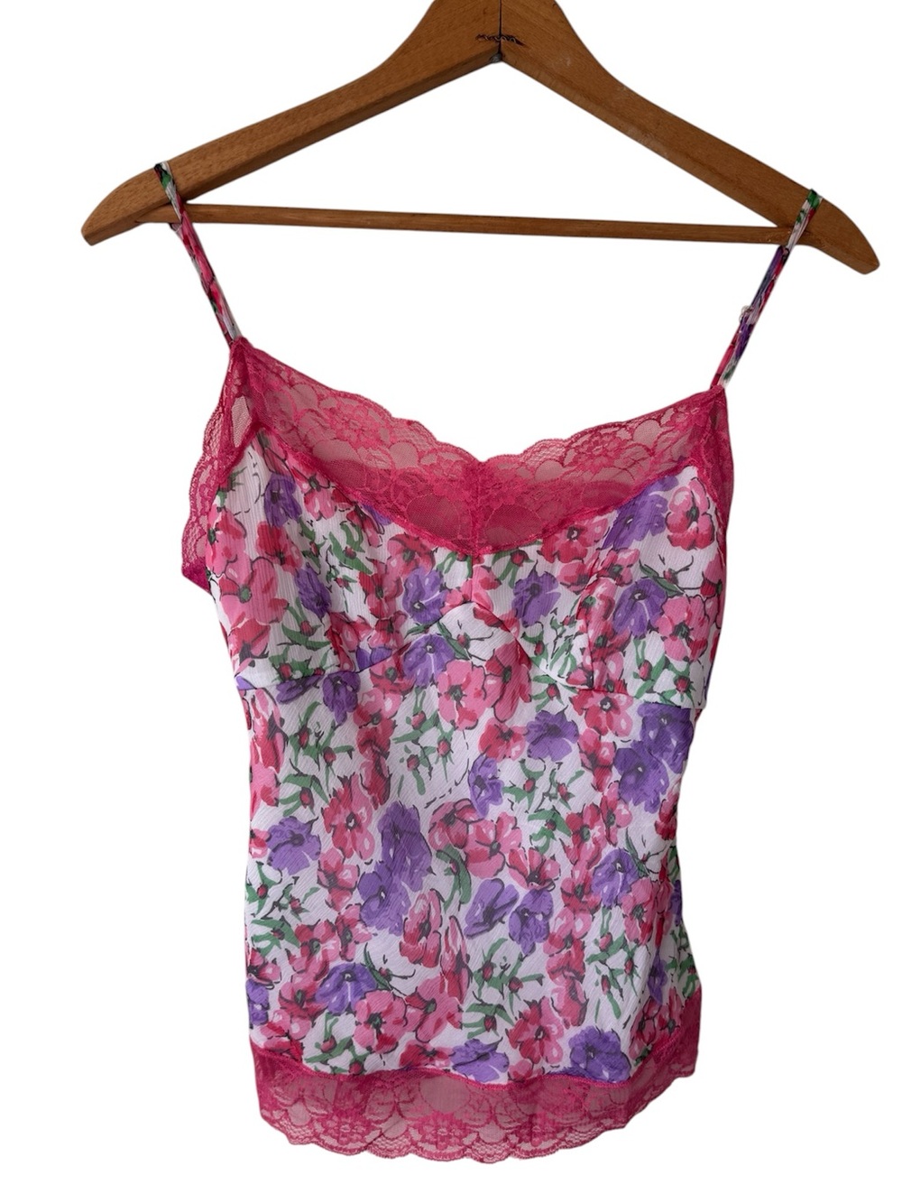 WD.NY 100% Silk Floral Lace Cami Size 6 Y2K Coquette Pink